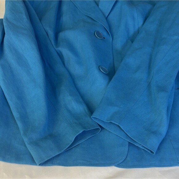 TALBOTS Blue 100% Linen Blazer Women 20W Long Sleeve Lined Pockets Jacket Career - Picture 9 of 13